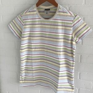 Columbia Vintage crew neck Tee Stripes White Butter Yellowred Sz L